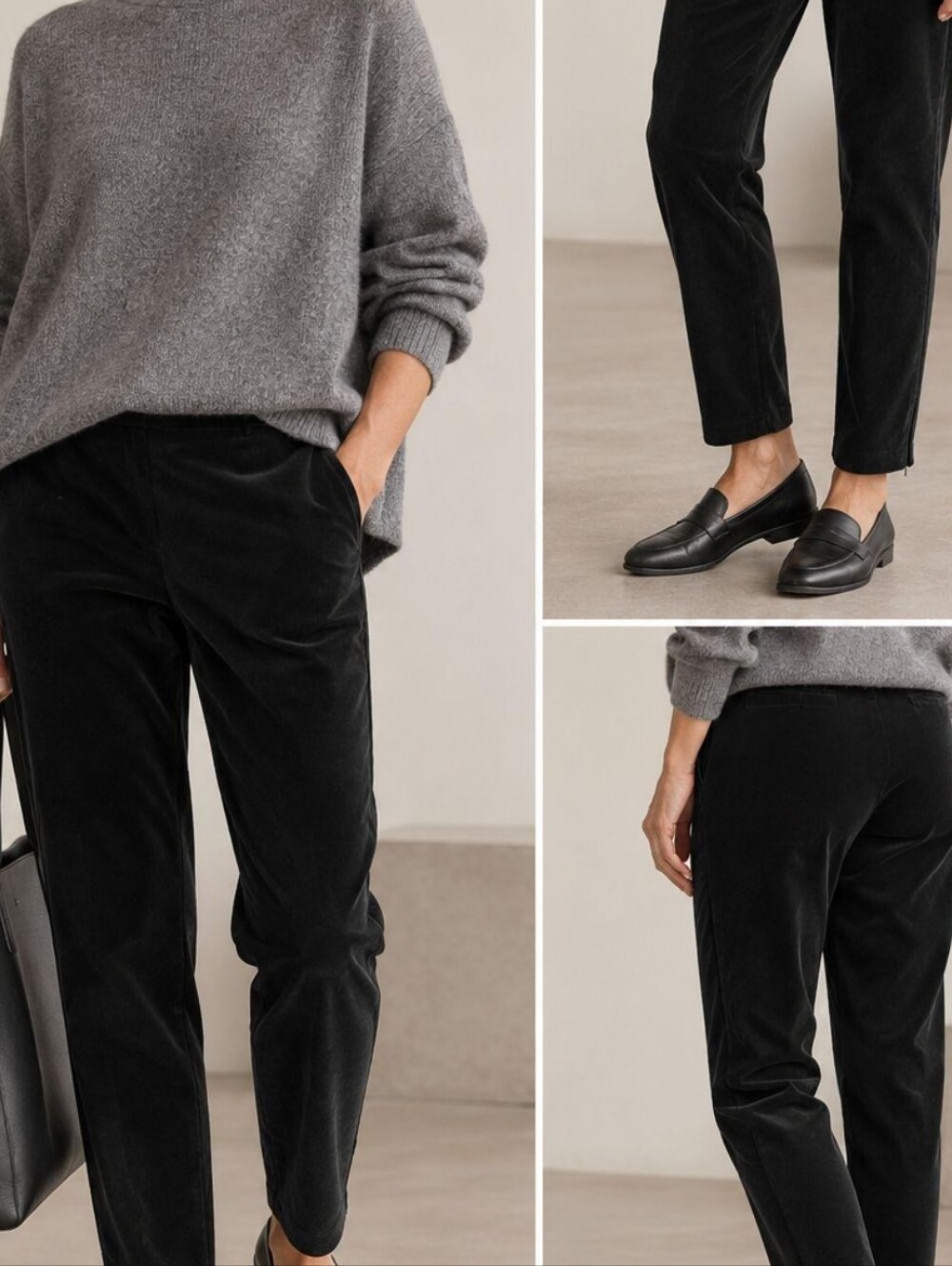 Eileen Fisher Organic Cotton Stretch Velveteen Slim Ankle Pants Black XL NWT